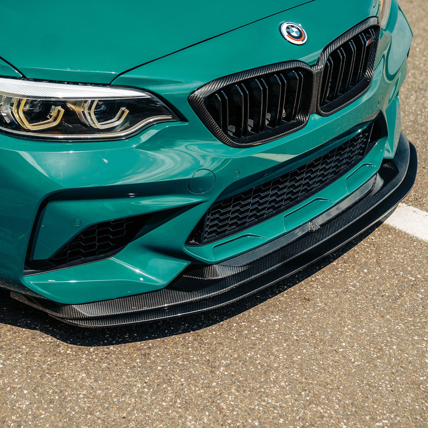MHC+ BMW F87 M2 Competition S55 GTX Front Splitter In Pre Preg Carbon Fibre Upper & Lower Sections Fitted